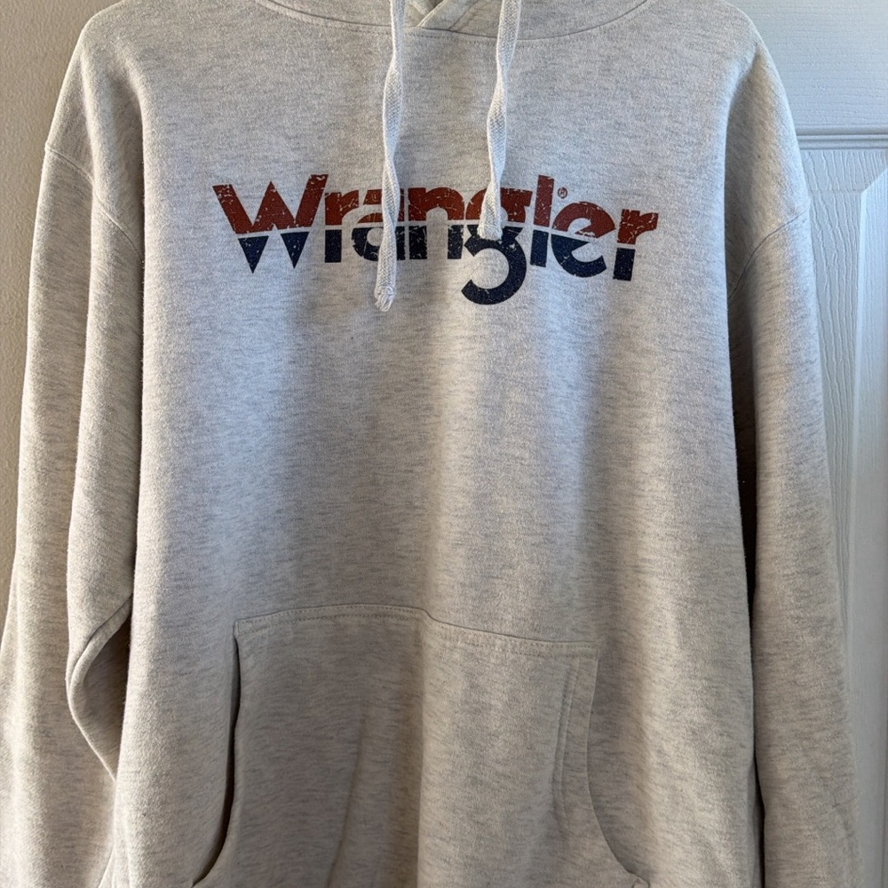 Wrangler Light Gray Hoodie with Red and Navy Logo